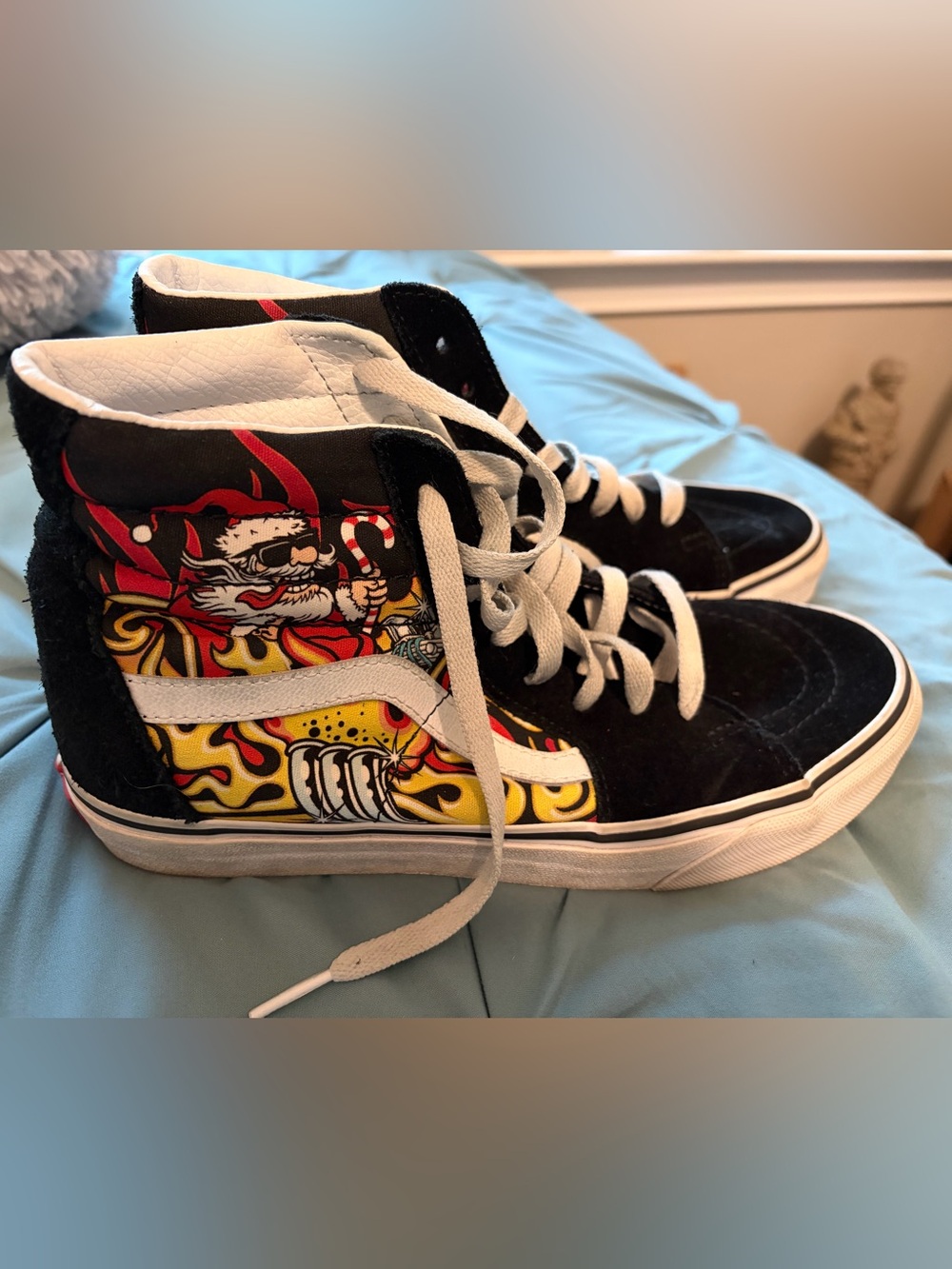 Vans Black & White High-Top Skate Sneaker Santa